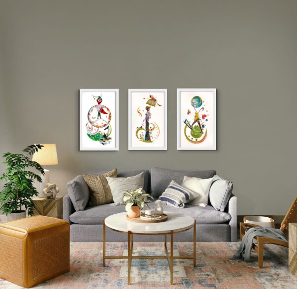 3 framed prints in living room