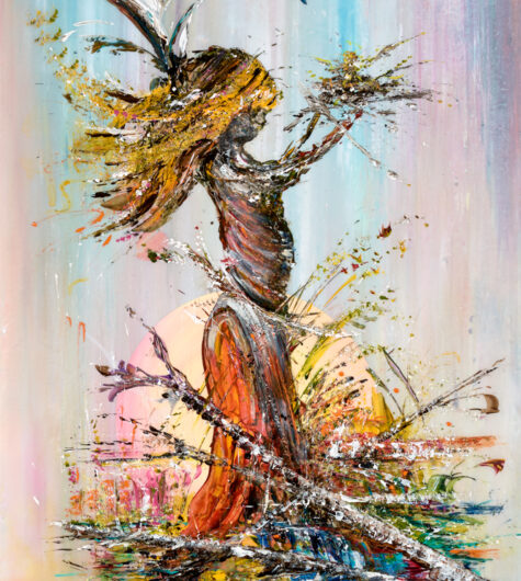 Girl in the woods holding nest